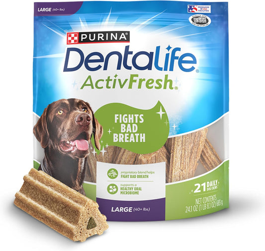 Dentalife Purina Large Breed Dog Dental Chews, ActivFresh Daily Oral Care Large Chews - 21 ct. Pouch