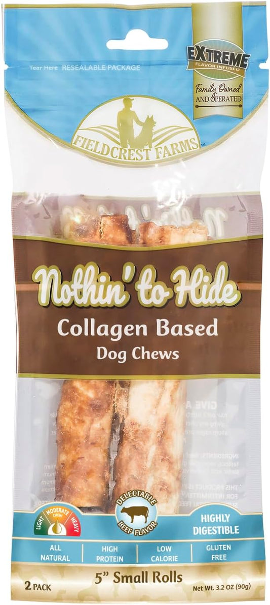 Fieldcrest Farms Nothing to Hide Natural Rawhide Alternative 5'' Rolls for Dogs - 3 Pack (6 Chews) Premium Grade Easily Digestible Chews (Beef)
