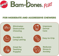 SPOT Bam-bones PLUS Branch -Bamboo Fiber & Nylon, Durable Long Lasting Dog Chew for Aggressive Chewers – Great Toy for Adult Dogs & Teething Puppies under 60lbs, Non-Splintering, Beef Flavor