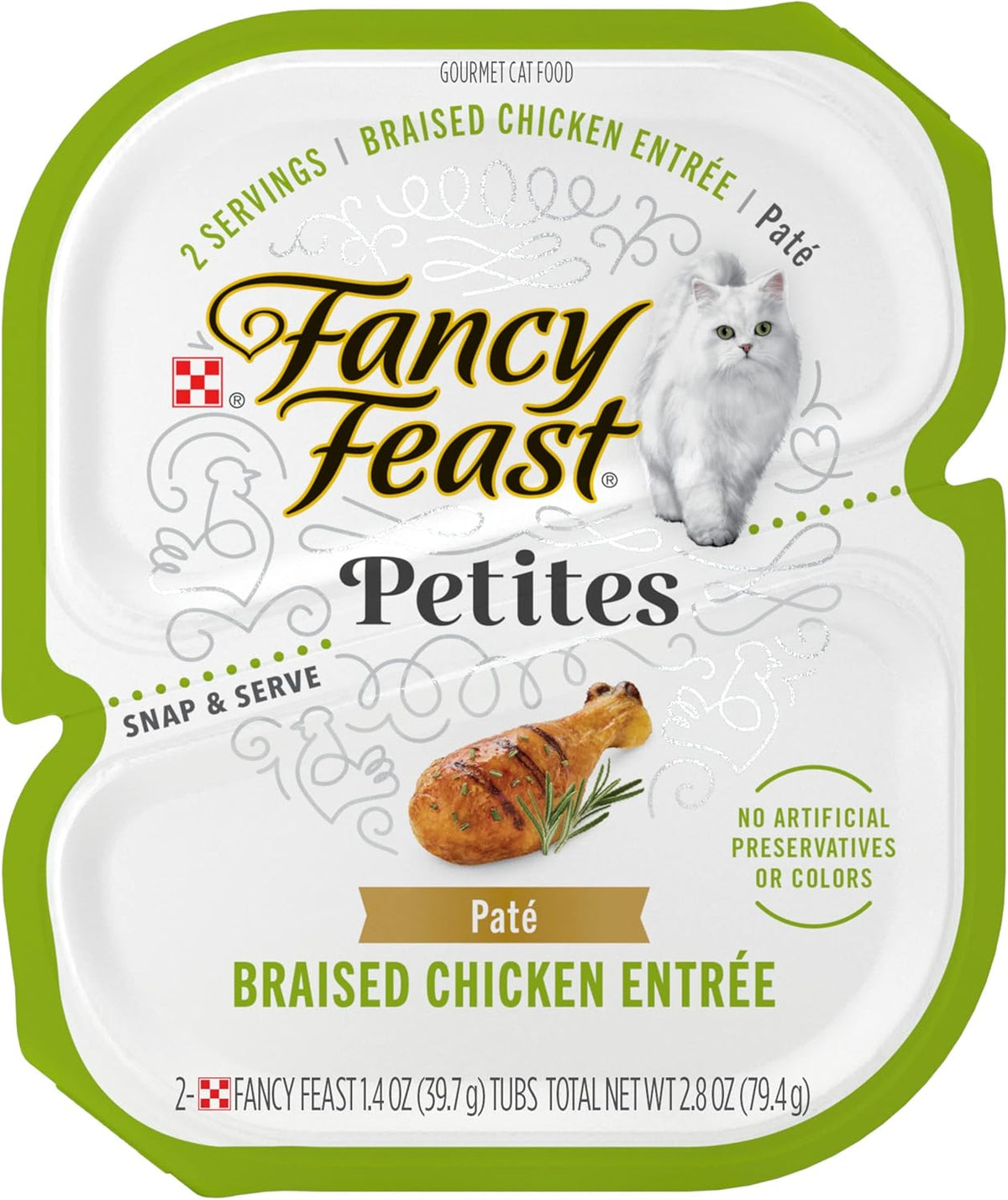 Purina Fancy Feast Petites Gourmet Wet Cat Food Pate, Petites Braised Chicken Entree - (Pack of 12) 2.8 oz. Tubs