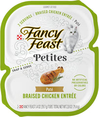 Purina Fancy Feast Petites Gourmet Wet Cat Food Pate, Petites Braised Chicken Entree - (Pack of 12) 2.8 oz. Tubs