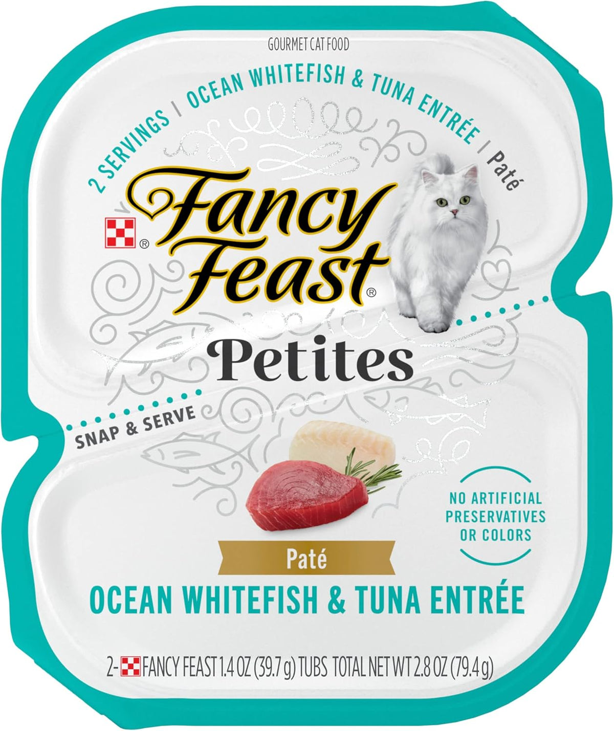 Purina Fancy Feast Gourmet Pate Wet Cat Food, Petites Ocean Whitefish & Tuna Entree - (Pack of 12) 2.8 oz. Tubs