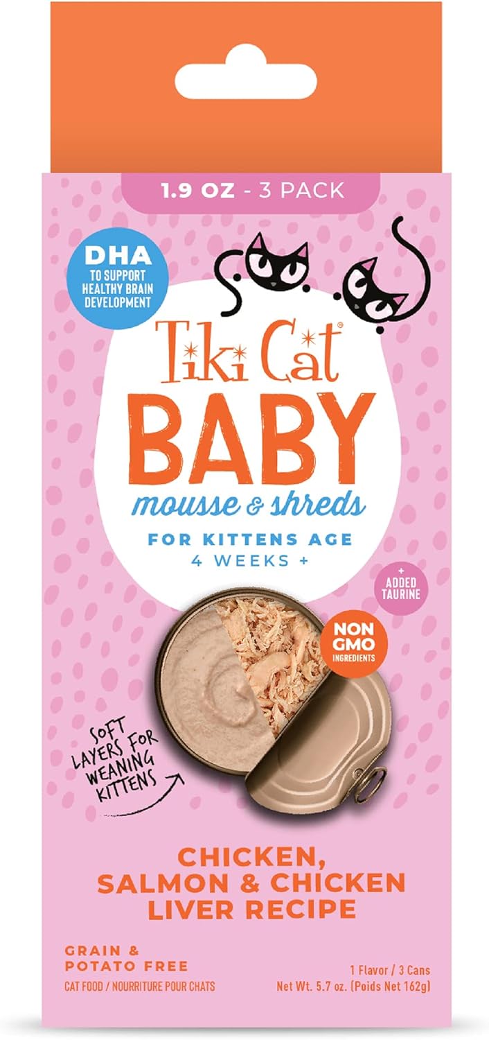 Tiki Cat Baby, Chicken Duck & Duck Liver Mousse & Shreds, High-Protein and Flavorful, Wet Cat Food for Kittens 4 Weeks Plus