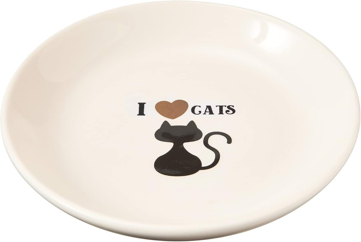 SPOT I Love Cats Round Cat Food Dish - Ceramic Plate with Low Edges, Saucer with Whisker-Friendly Shape and Low Profile Sides, Ideal for Wet or Dry Cat Food, Dishwasher Safe- 5 inch- 1 Cup (8Oz)