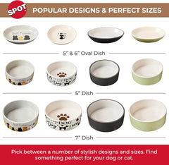 SPOT I Love Cats Round Cat Food Dish - Ceramic Plate with Low Edges, Saucer with Whisker-Friendly Shape and Low Profile Sides, Ideal for Wet or Dry Cat Food, Dishwasher Safe- 5 inch- 1 Cup (8Oz)