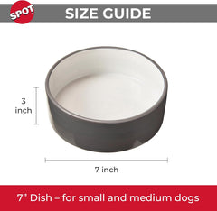 SPOT Two Tone Gray Dog Dish - Round Ceramic Food/Water Bowl for Pets, Stoneware Dish with High Walls, Ideal for Medium Dogs, Reptiles & Other Pets, Dishwasher Safe - 7in, 5 Cups (40oz)