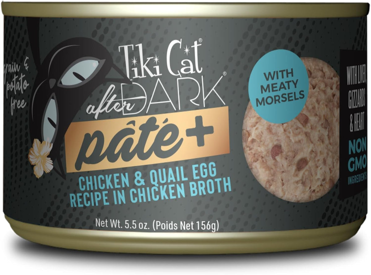 Tiki Cat After Dark Pate+, Chicken & Quail Egg Recipe in Chicken Broth, with High Moisture Broth for Optimal Hydration, Wet Canned Cat Food