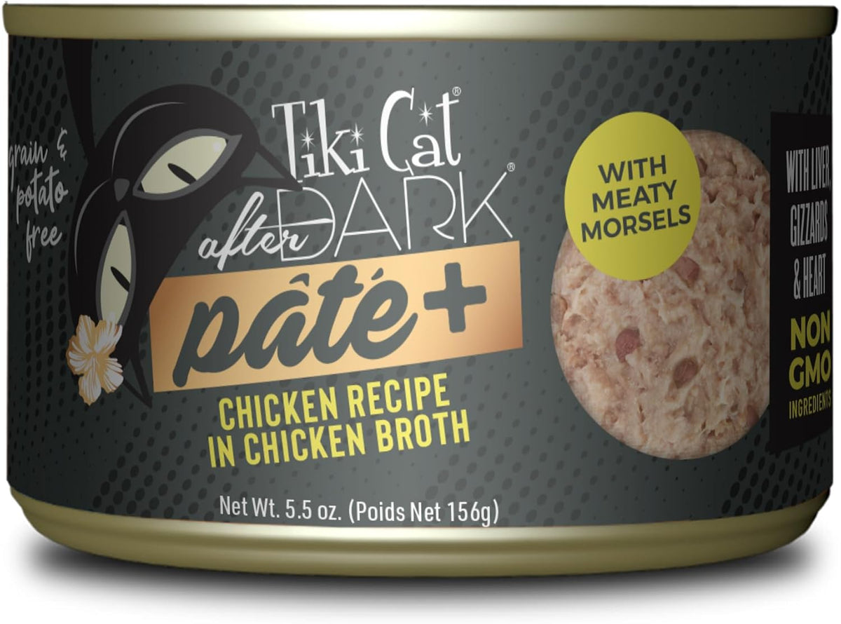 Tiki Cat After Dark Pate+, Chicken Recipe in Chicken Broth, with High Moisture Broth for Optimal Hydration, Wet Canned Cat Food