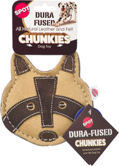 SPOT Dura-Fused Chunkies Raccoon - All Natural Leather and Felt Dog Toy - No Squeak, No Fluff, Durable, Extra Thick Dog Chew Toy for Aggressive Chewers, Great for Adult Dogs and Teething Puppies, 5in