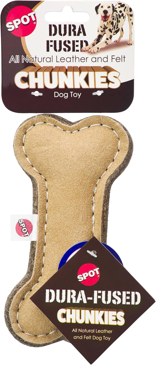 SPOT Dura-Fused Chunkies- Bone - All Natural Leather and Felt Dog Toy- Durable, Long Lasting, Extra Thick Dog Chew Toy for Aggressive Chewers, Great for Adult Dogs and Teething Puppies, 6in