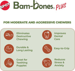 SPOT Bam-Bones Plus Dental Chew Bone - Bamboo Fiber & Nylon with a Massaging Rubber Center, Durable Long Lasting Oral Care Dog Chew for Aggressive Chewers & Teething Puppies, 6.5in, Bacon Flavor