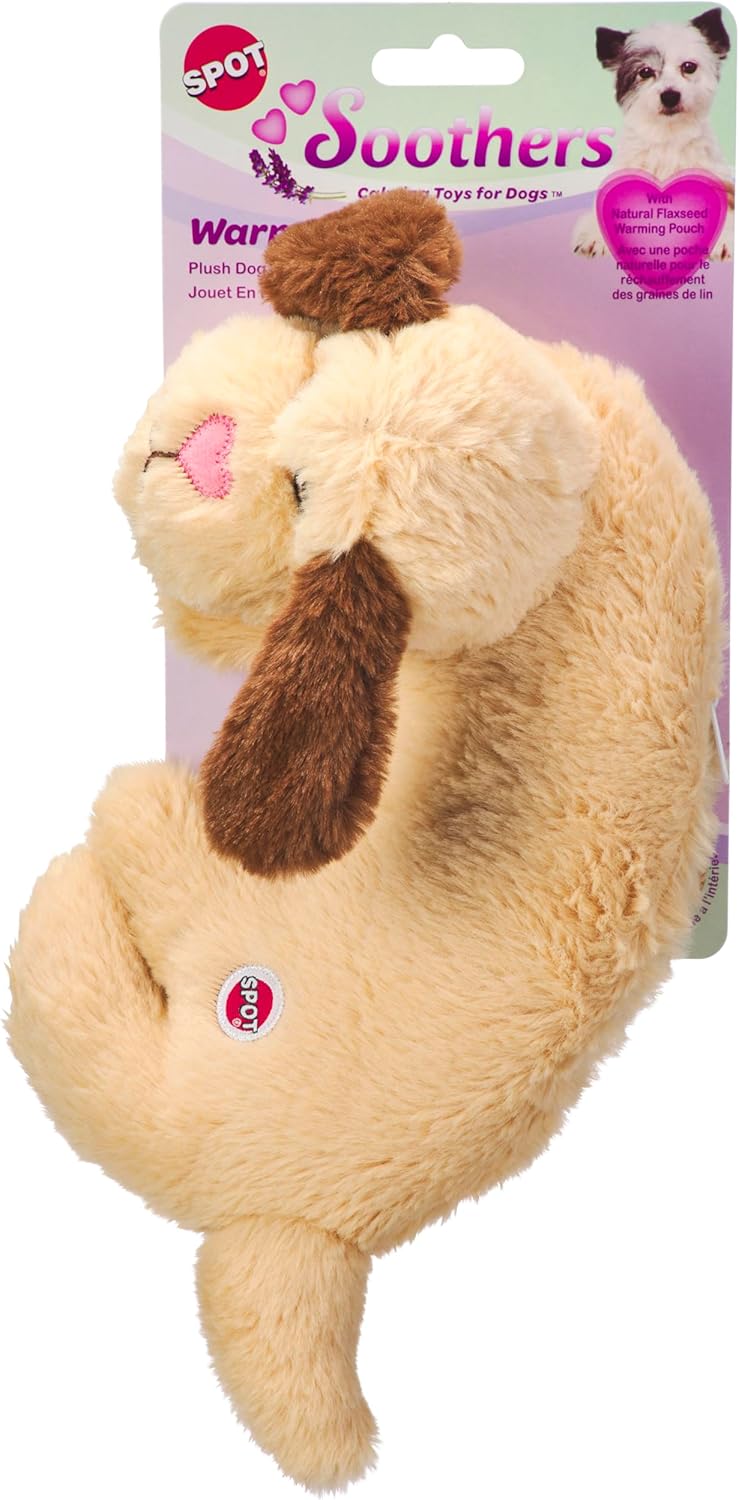 SPOT Soothers- Warm Hug Pal - Calming Plush Dog Toy with Lavender Scented Beads, Removable Squeaker, Microwavable Warming Pouch, Separation Anxiety Relief, for Medium to Large Dogs and Puppies, 10in