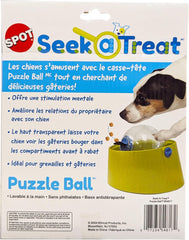 SPOT Seek-A-Treat Puzzle Ball - Treat Dispenser Puzzle Toy for Dogs, Provides Mental Stimulation and Prevents Boredom, Interactive Slow Feeder Puzzle Ball Challenges Dog to Find Treats, Non-Skid Base