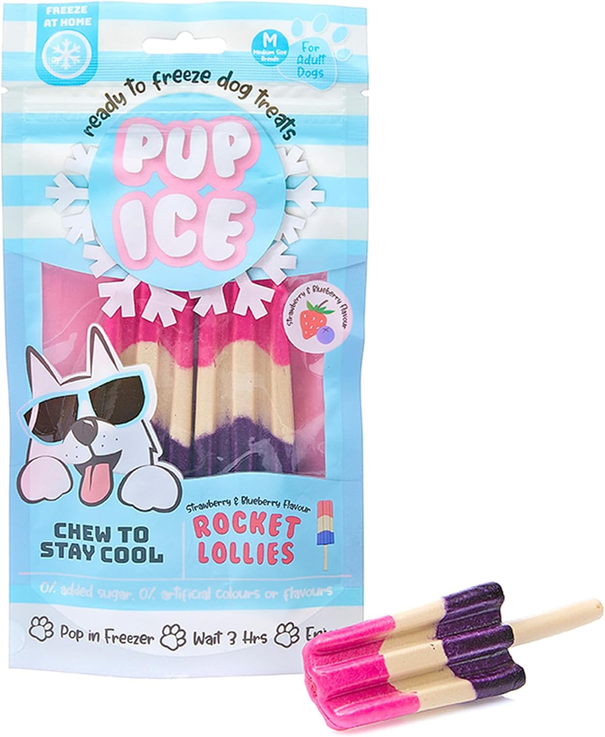 Pup Ice- Ready to Freeze at Home Dog Treats-Edible Chews for Small Breed Dogs & Puppies with Real Chicken to Keep Your Pup Cool Year Round, Fruity Lollies Watermelon Flavor, 3pcs
