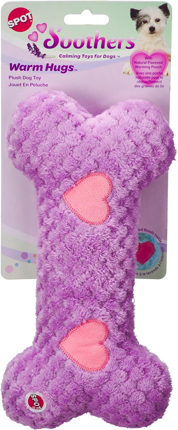 SPOT Soothers Warm Hug Bone - Calming Plush Dog Toy with Lavender Scented Beads, Removable Squeaker, Microwavable Warming Pouch, Separation Anxiety Relief, for Medium to Large Dogs and Puppies