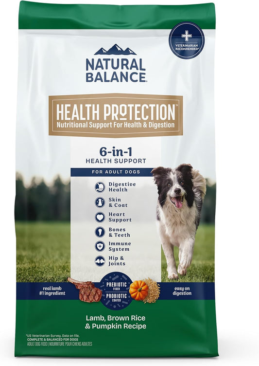 Natural Balance Health Protection Dry Dog Food – Whole Body Health, Easy on Digestion Dog Food Made with Lamb, Brown Rice & Pumpkin for Dogs - 4lbs