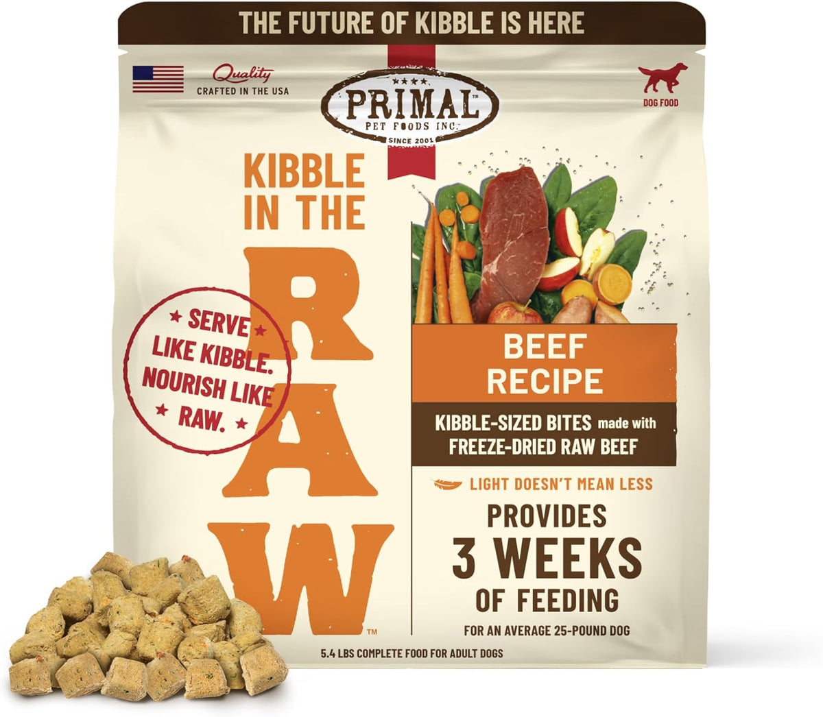 Primal Kibble in The Raw, Freeze Dried Dog Food, Beef, Scoop & Serve, Made with Raw Protein, Whole Ingredient Nutrition, Crafted in The USA, Dry Dog Food