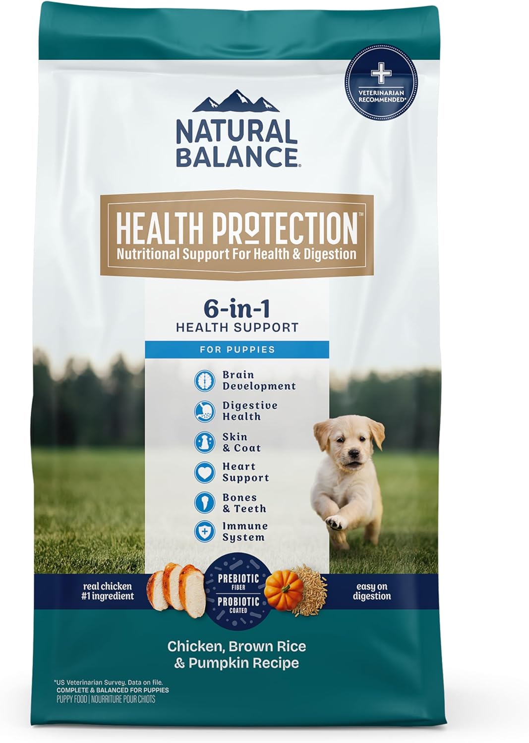 Natural Balance Health Protection Puppy Dry Dog Food – Whole Body Health, Easy on Digestion Dog Food Made with Chicken, Brown Rice & Pumpkin for Puppies - 4lbs.