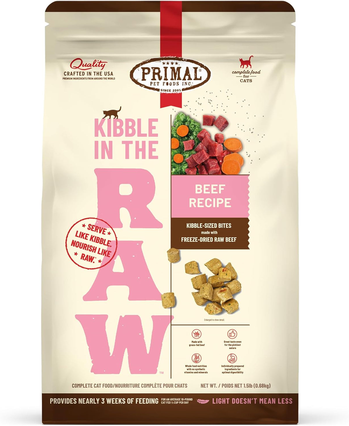 Primal Cat Kibble in The Raw Beef Recipe