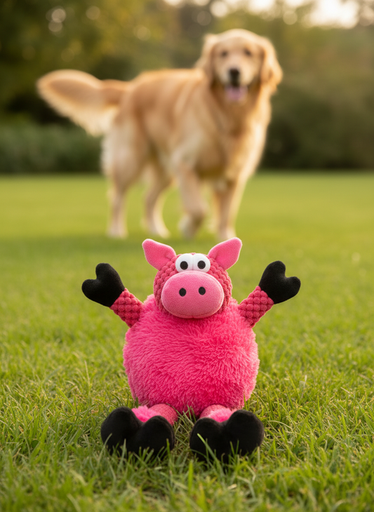 goDog Checkers Skinny Pig Squeaky Plush Dog Toy, Chew Guard Technology - Pink