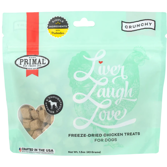 Primal Liver, Laugh, Love Freeze-Dried Chicken Treats for Dogs 1.5oz