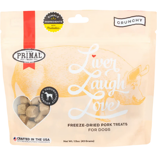 Primal Liver, Laugh, Love Freeze-Dried Pork Treats for Dogs 1.5oz