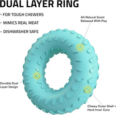 Playology Dual Layer Ring Toy for Large to X-Large Dogs 50lbs & up | Engaging All-Natural Peanut Butter Scented Durable Dog Chew Toy for Power Chewers | Easy to Clean, Interactive & Non-Toxic