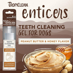 TropiClean Enticers Dog Teeth Cleaning Treat Gel | Peanut Butter Flavored Dog Toothpaste Alternative| 2 oz