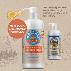 Grizzly Wild Alaskan Salmon Oil Dog Food Supplement Omega 3 Fatty Acids, 32 oz