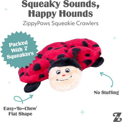 ZippyPaws Squeakie Crawler- No Stuffing Dog Toy to Keep Them Busy, for Small, Medium, & Large Dogs, Squeaky Pet Toy for Boredom, Unstuffed Chew Toy, Soft Plush Puppy Products, Betsey the Ladybug- 10"