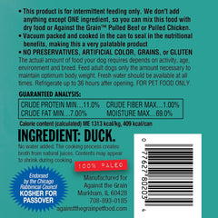 Against The Grain Nothing Else! 100% Duck Dog Food – 12 Count, 10 oz Each – Single-Ingredient Meatloaf Texture in Natural Broth – Wet Dog Food – Grain & Gluten Free