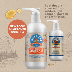 Grizzly Wild Alaskan Salmon Oil Dog Food Supplement Omega 3 Fatty Acids, 8 oz