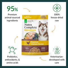 ULTIMATE PET NUTRITION Nutra Complete Raw Freeze Dried Dog Food, Veterinarian Formulated with Antioxidants, Prebiotics & Amino Acids (3 Pound, Chicken)