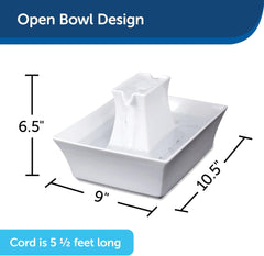 PetSafe Drinkwell Pagoda Ceramic Cat & Dog Water Fountain, 70oz Capacity, Encourages Hydration, Open Bowl Design, White