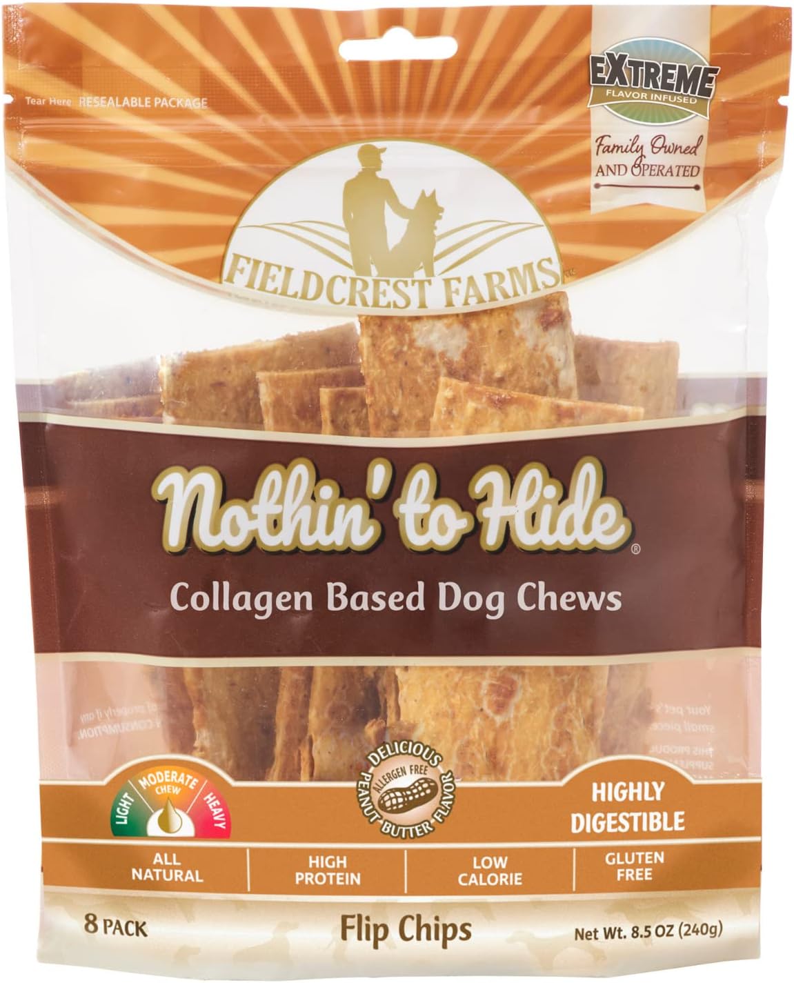 Fieldcrest Farms Nothin to Hide Flip Chips Dog Chews - All Natural Rawhide Alternative Treats for Dogs, Chicken, Beef or Peanut Butter Flavor Snack for All Breed Dogs