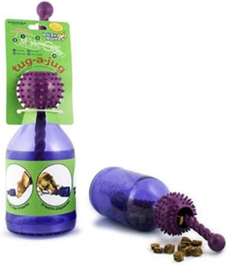 PetSafe Busy Buddy Tug-A-Jug - Treat-Dispensing Dog Toy - Slow Down Eating - 2 Cup Capacity - Lower Separation Anxiety - Cleans Teeth - Easy to Wash - Multi-Sensory Stimulation - Purple, M/L