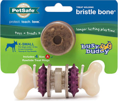 PetSafe Busy Buddy Bristle Bone Dog Toy - Treat-Holding Toy for Small Dogs - Treat Rings Included - Rigorously Tested Ingredients - Purple, Extra Small (BB-BRI-BN-XS)