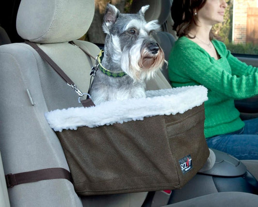 PetSafe Happy Ride Booster Seat - Dog Booster Seat for Cars, Trucks and SUVs - Easy to Adjust Strap - Durable Fleece Liner is Machine Washable and Easy to Clean - Medium, Brown