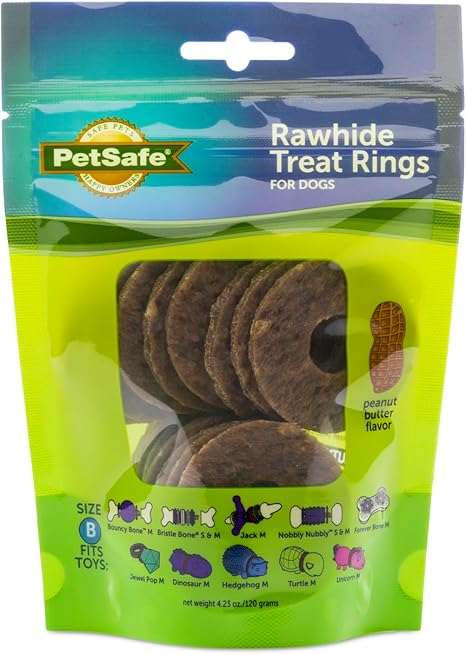 PetSafe® Natural Rawhide Treat Ring Refills, Size B, Peanut Butter Flavor, Replacement Treats Busy Buddy Treat Ring Holding Toys