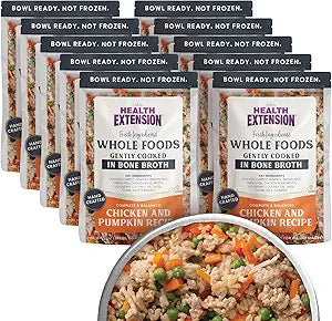 Health Extension Gently Cooked Chicken & Pumpkin Dog Food, (9 oz, 255 g) – Bowl Ready with Bone Broth, Omega-3s & Superfoods for All Life Stages (Case of 10 Pouches)