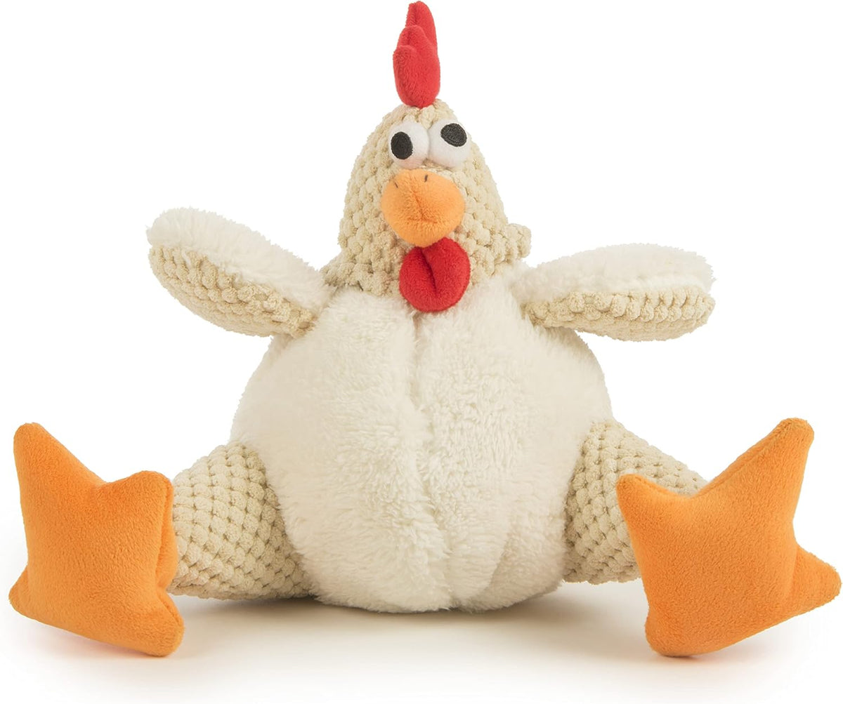 goDog Checkers Fat Rooster Squeaky Plush Dog Toy, Chew Guard Technology - White, Largeoy Large White