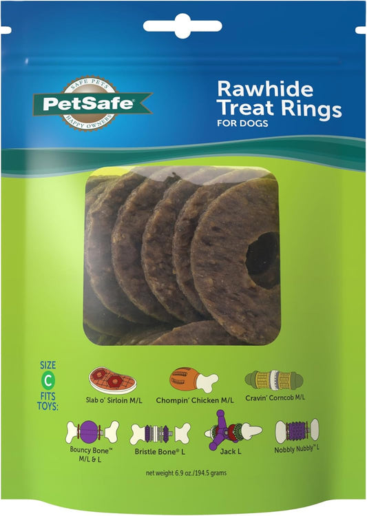 PetSafe Natural Rawhide Treat Ring Refills, Size C, Replacement Treats Busy Buddy Treat Ring Holding Toys, Large