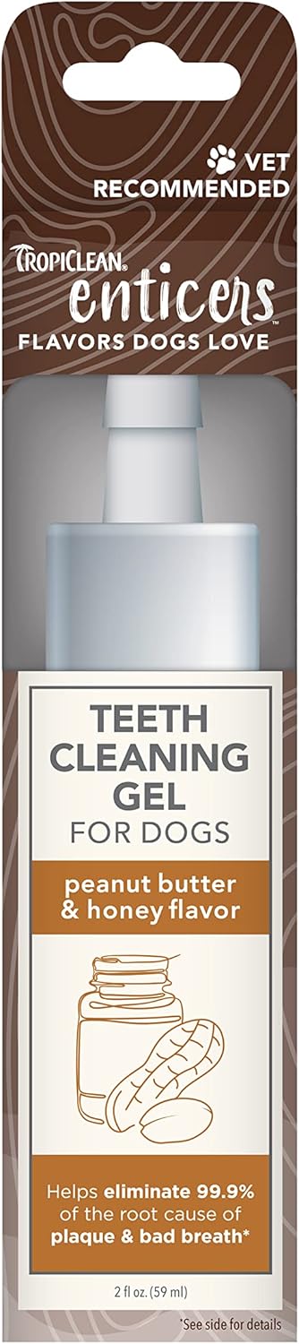TropiClean Enticers Dog Teeth Cleaning Treat Gel | Peanut Butter Flavored Dog Toothpaste Alternative| 2 oz