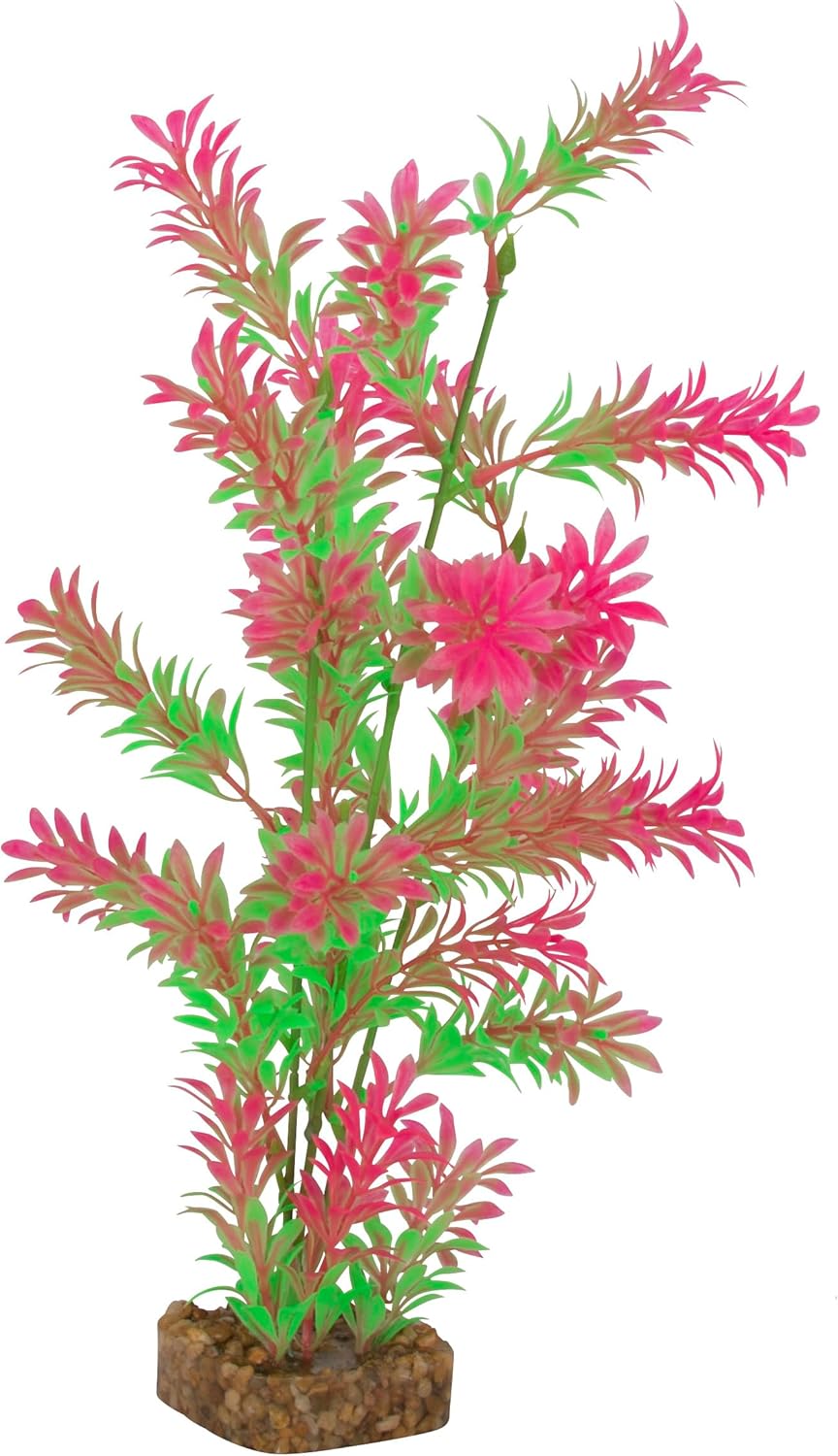 GloFish Plant Aquarium Décor, Green and Pink Large, Fluorescent Under Blue LED Light