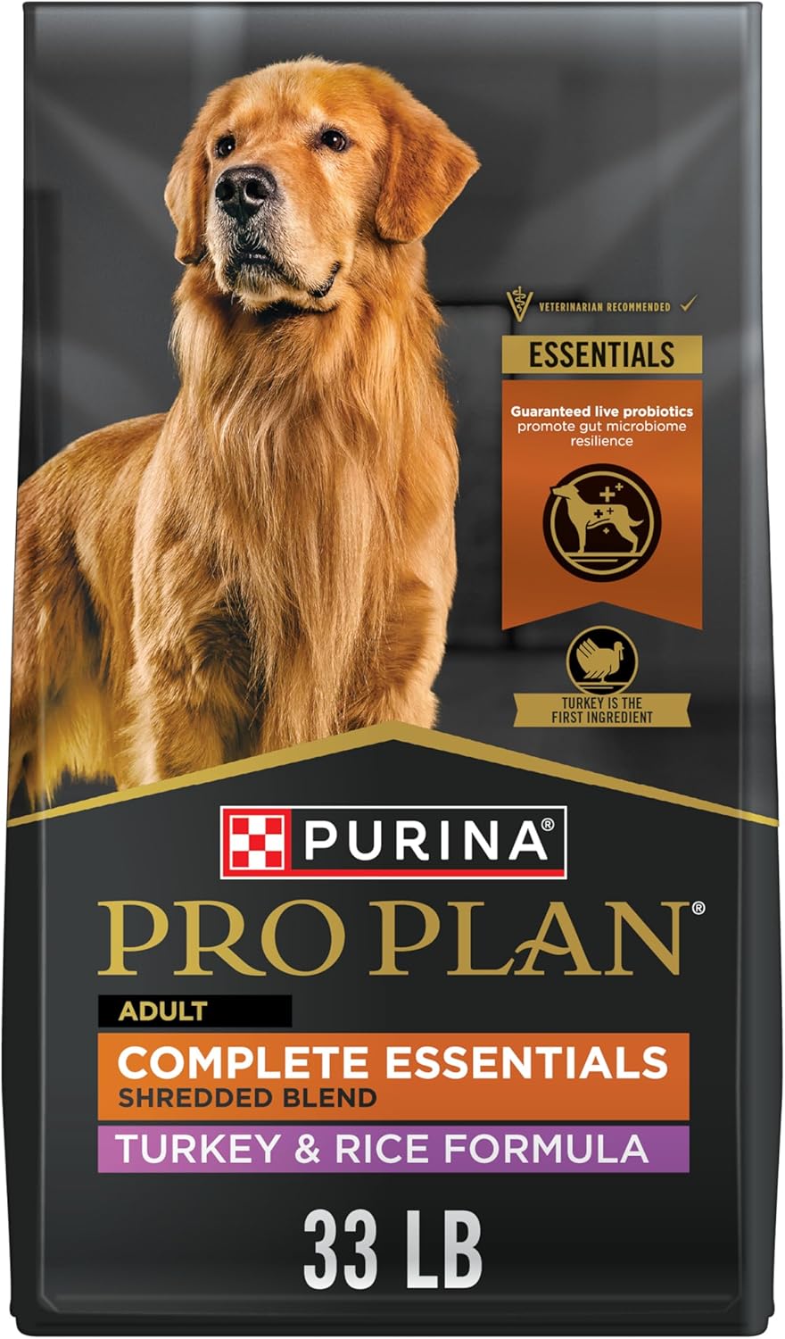Purina Pro Plan Complete Essentials Shredded Blend Turkey and Rice Dog Food Dry Formula with Probiotics for Dogs - 33 lb. Bag