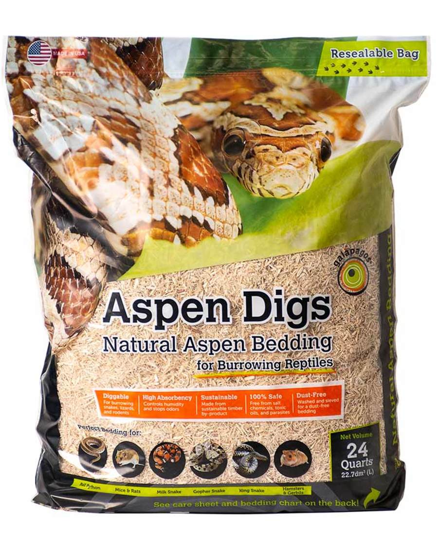 Galápagos Aspen Digs® Natural Aspen Bedding for Snakes, Reptiles, and Small Animals – Soft and Absorbent Small Animal Bedding for Hamsters, Guinea Pigs, Rabbits, and Snake Enclosures