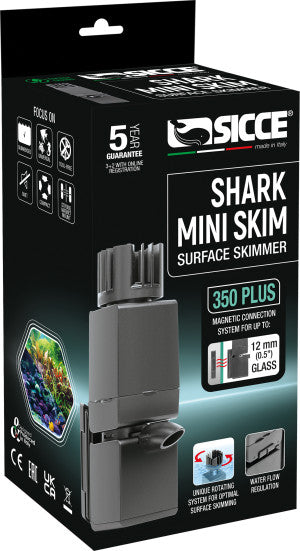 Sicce Shark Mini Aquarium Surface Skimmer 350 up to 40 Gallon Aquariums | 90 GPH Flow Rate Efficient Debris Oil Film Removal Freshwater & Saltwater