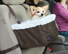 Solvit Product PetSafe Happy Ride Booster Seat - Dog Booster Seat for Cars, Trucks and SUVs - Easy to Adjust Strap - Durable Fleece Liner is Machine Washable and Easy to Clean - Medium, Brown