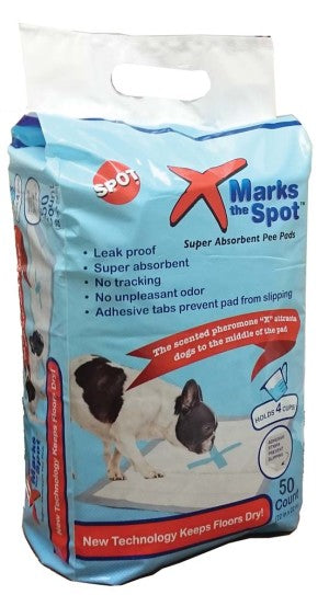 SPOT X Marks The Spot Extra Absorbent Puppy Pads with Adhesive Strips & Pheromones – Attracts Dogs to Center for Training & Potty
