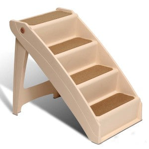 Solvit Product PetSafe CozyUp Folding Dog Stairs, Portable Indoor/Outdoor Pet Steps for Bed, Couch & Car, Tan